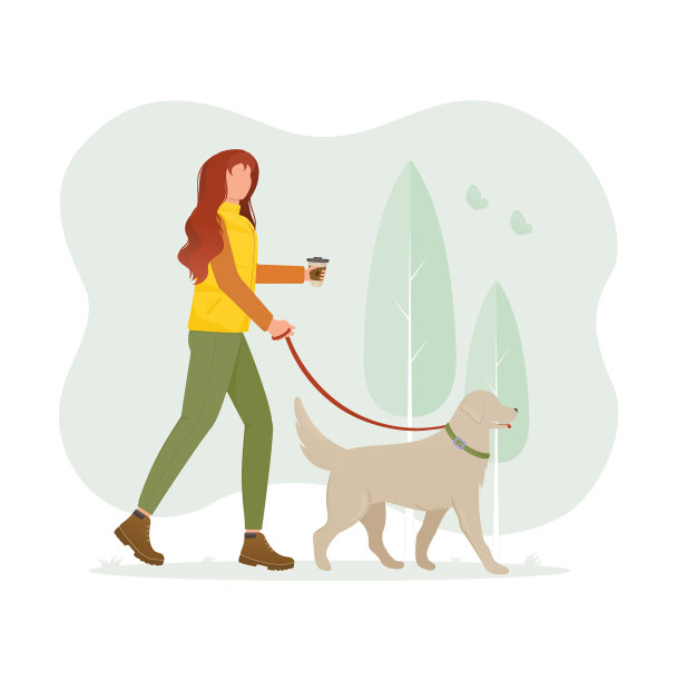 一个女人在公园遛狗图片下载