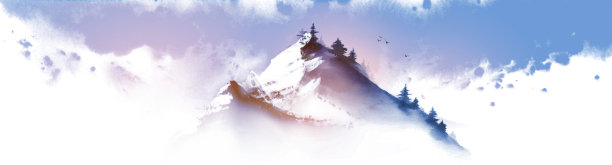 风景与岩石山与松树和白云在天空。传统的东方水墨画，眉娥，宇仙，郭华。图片下载