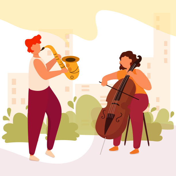 街头音乐家在公园里演奏图片下载