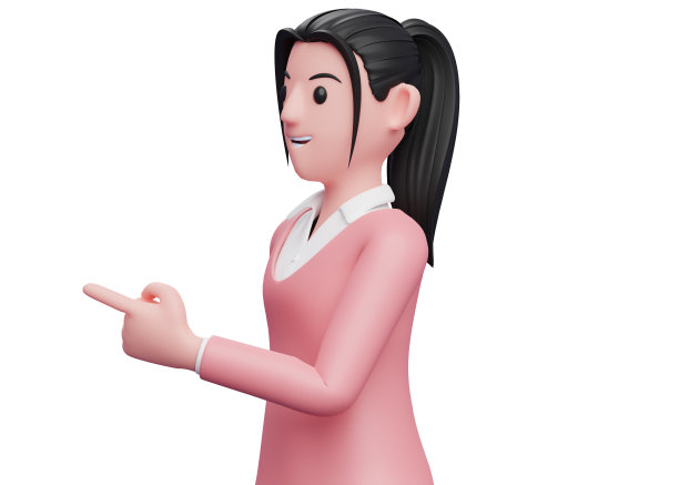 甜美的女孩面和指点穿着粉红色的毛衣，3d插图的商业女人在粉红色的毛衣指点图片下载