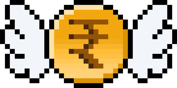 带翅膀的像素卢比硬币-隔离的8位图片下载