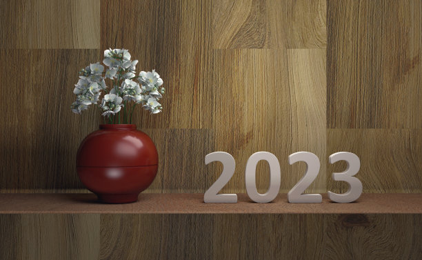 新的2023年与鲜花的创意设计概念图片下载