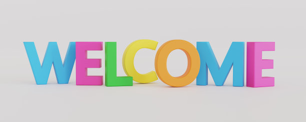 彩色的WELCOME标志3D渲染插图孤立在白色背景与剪切路径。图片下载