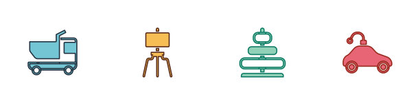 设置玩具卡车木头画架金字塔玩具和收音机图片下载