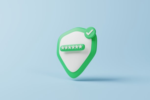 蓝色背景上的保护盾密码安全图标。互联网安全、密码信息安全的概念。三维渲染图片下载