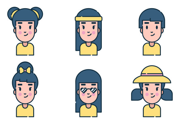 可爱的女孩图标向量集图片下载