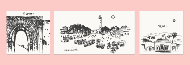 手绘摩洛哥城市建筑的城市草图图片下载