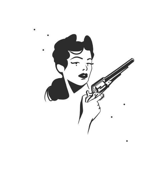 手绘抽象矢量图形剪贴画插图波西米亚牛仔女孩拿着枪。西方女性设计理念。波西米亚狂野西部当代艺术。牛仔女郎现代绘画。美国女牛仔的标志。图片下载
