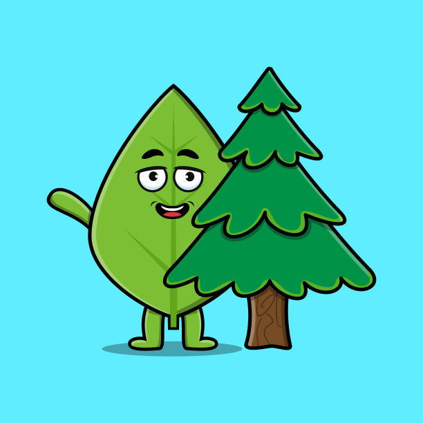 可爱的卡通人物绿叶躲树图片下载