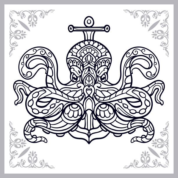 海怪章鱼画在白色背景上。图片下载