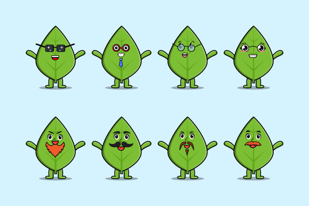 集卡哇伊绿叶卡通不同的表情图片下载