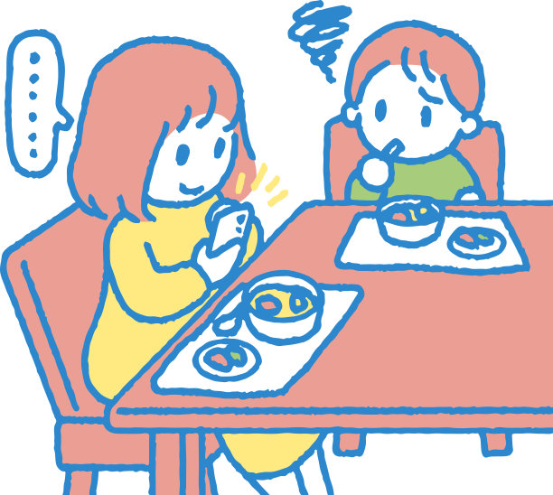 孤独的孩子和大人吃饭时看手机的剪贴画图片下载