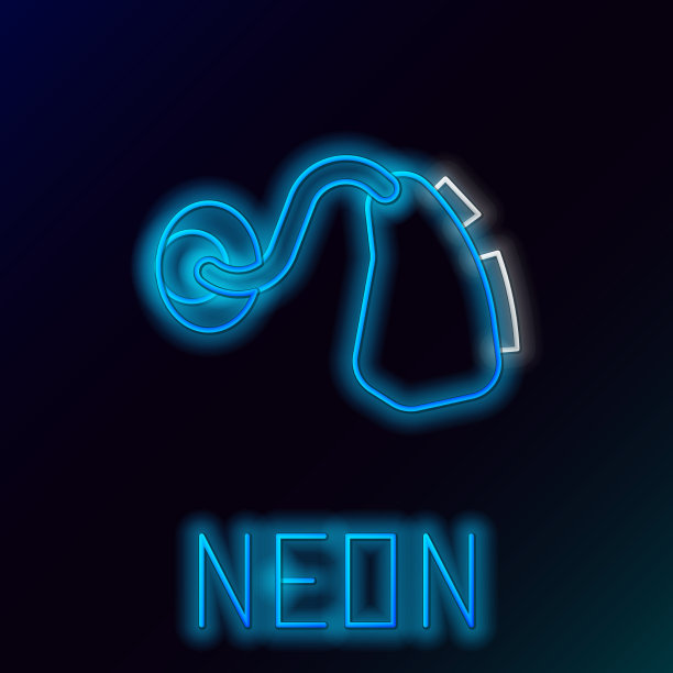 发光的霓虹灯线助听器图标孤立上图片下载