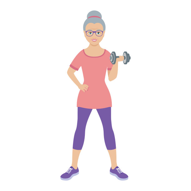 快乐的老年妇女与杠铃图标图片下载