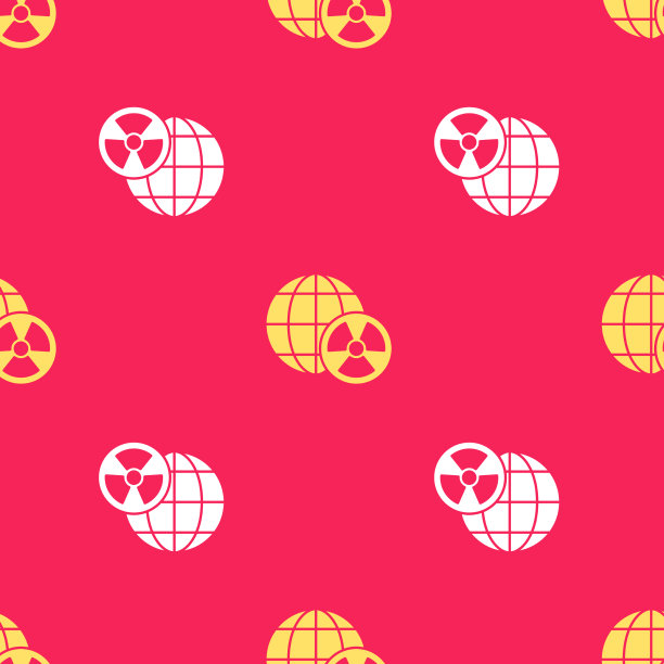 黄色行星地球和辐射符号图标图片下载