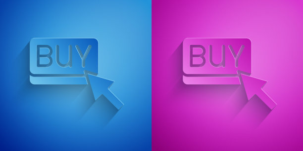 剪纸买按钮图标上孤立的蓝色和图片下载