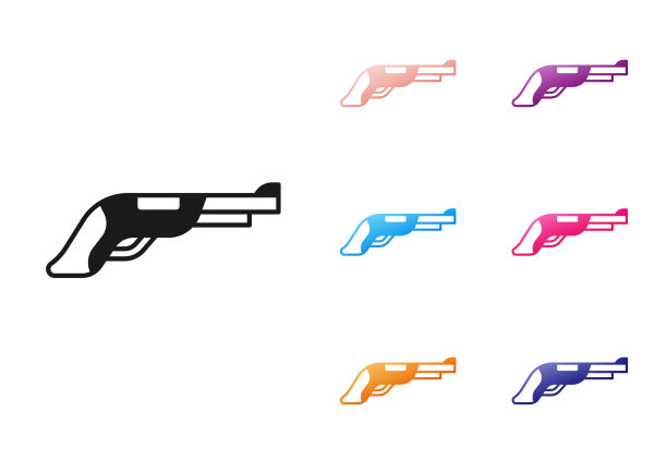 黑色古董手枪图标孤立在白色图片下载