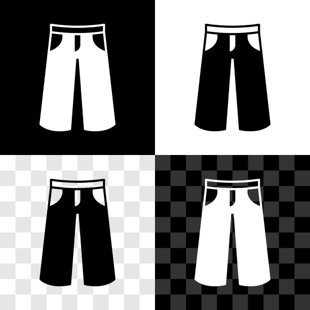 设置裤子图标孤立在黑色和白色图片下载