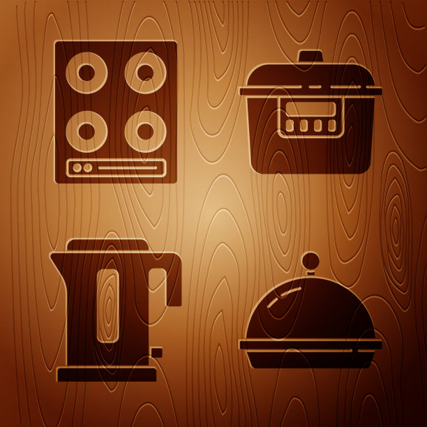 套上装有托盘的食品、煤气炉、电炉图片下载