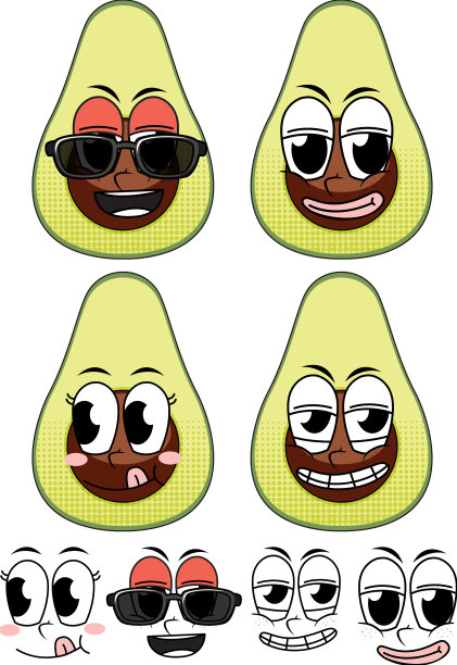 一套面部表情复古风格卡通图片下载