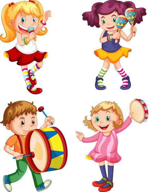 一群玩不同乐器的女孩图片下载