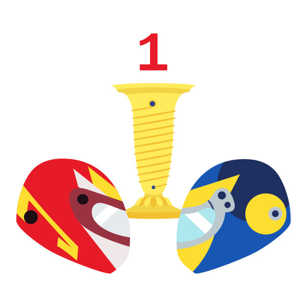 两个车手争夺奖杯的图解。隔热的红色和蓝色头盔。矢量图图片下载