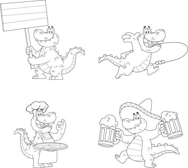 概述鳄鱼或鳄鱼卡通人物不同的姿势图片下载