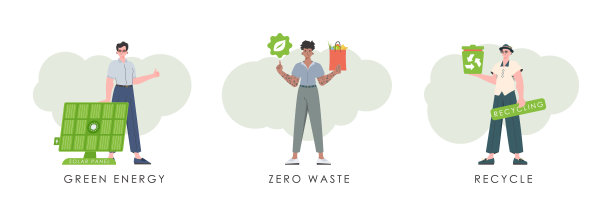 一组以生态为主题的男性人物。卡通风格。面纱插图。图片下载