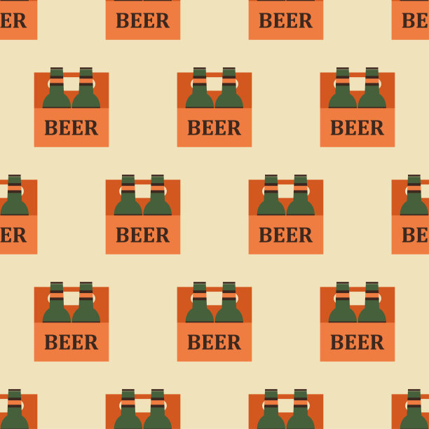 啤酒无缝模式。复古色彩的啤酒包。啤酒派对的背景。啤酒瓶平面设计。织物、包装纸、包装印花的复古设计。矢量图图片下载