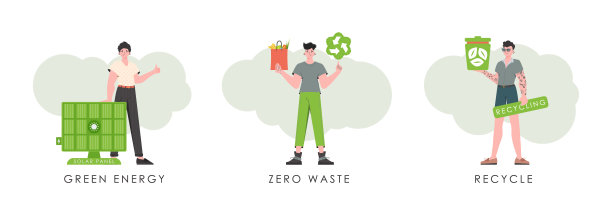 一组以生态为主题的男性人物。时尚的风格。向量。图片下载