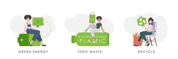 一套以生态为主题的女性角色。卡通风格。插图在向量。图片下载