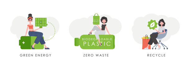一套以生态为主题的女性角色。卡通风格。向量。图片下载