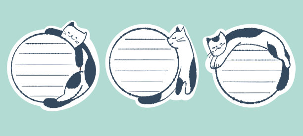 有可爱猫咪的录音贴纸。矢量图图片下载