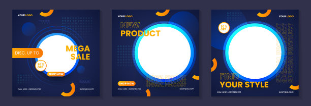 蓝色几何社交媒体帖子模板设计与时尚抽象方形风格。可以用于社交媒体帖子，移动应用程序，横幅设计和网页/互联网广告图片下载