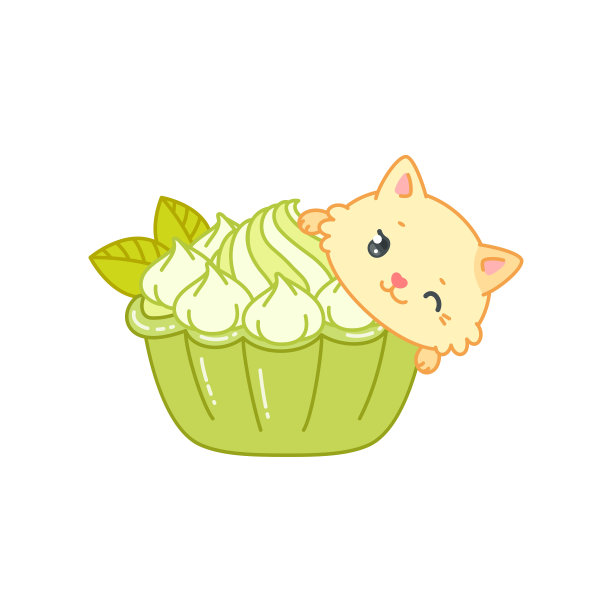 可爱的猫和东方抹茶绿茶甜点图片下载