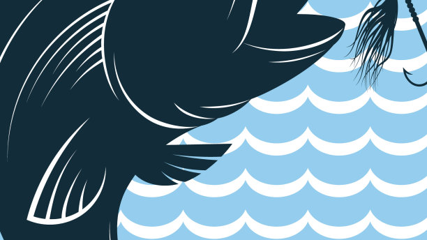 钓鱼线上的鱼和鱼饵象征钓鱼图片下载