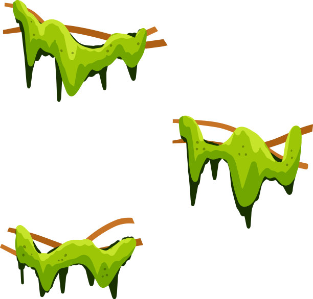 一组带苔藓和绿草的树枝图片下载