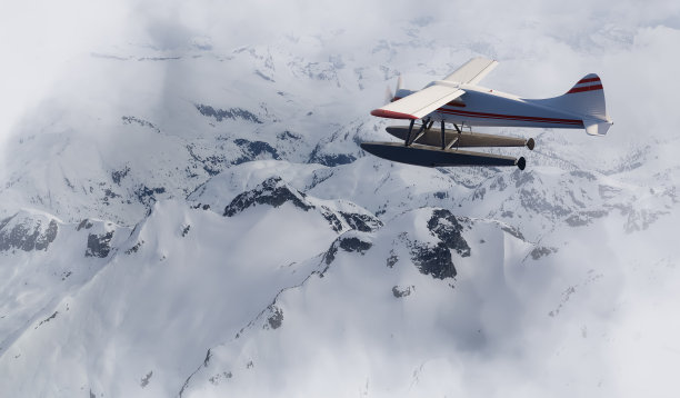 水上飞机飞行的加拿大山景。图片下载