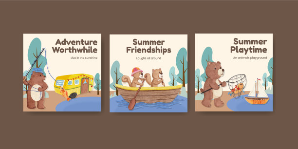 横幅模板与动物露营夏天图片下载