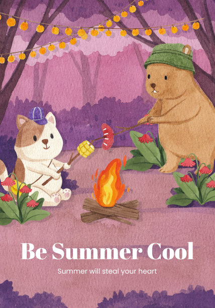 海报模板与动物露营夏天图片下载