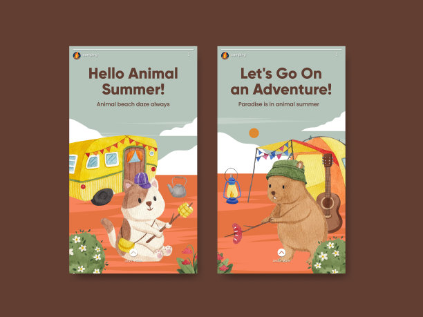 夏天动物露营的Instagram模板图片下载