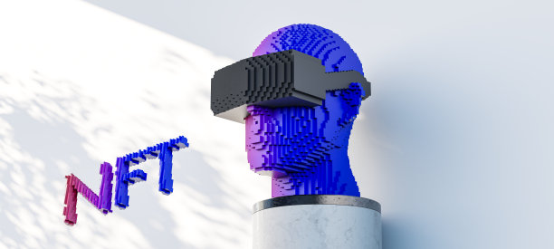 砖风格块状元宇宙头与VR眼镜-现代3d渲染艺术，NFT风格的背景图片下载