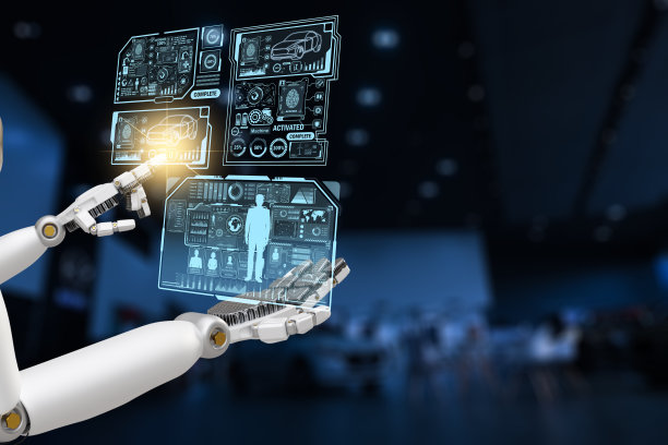 机器人技术AI修车修车车库经销商升降机用触摸的UI触摸屏界面修车指向需要修正的点物联网汽车行业的新技术图片下载