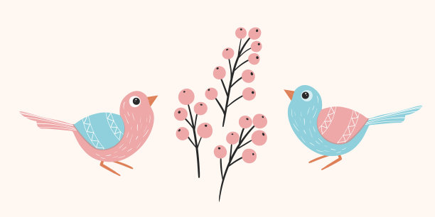 有趣的五颜六色的鸟、花、叶和浆果图片下载