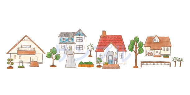 用铅笔线画房子的城市景观插图材料图片下载