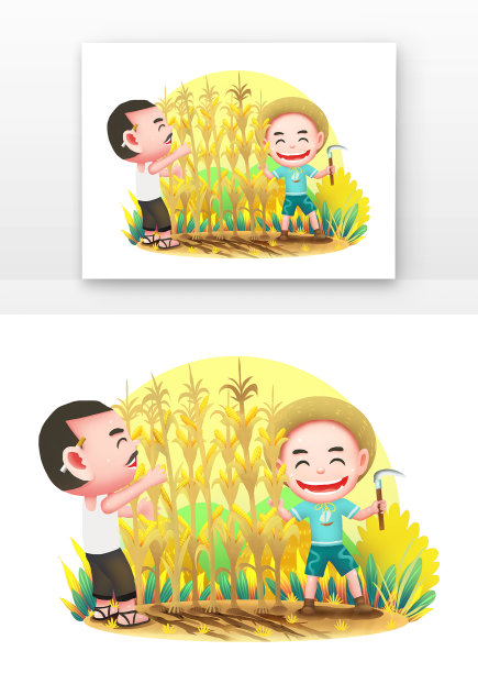金黄色农民玉米大丰收元素图片下载