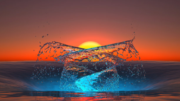 超现实的海景在日落时有一个漩涡的飞溅图片下载