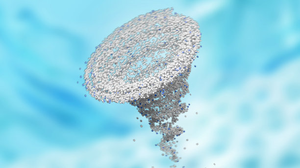 深清洁洗涤剂的龙卷风与明亮的天空背景。涡轮动力运动3d插图卫生产品。图片下载