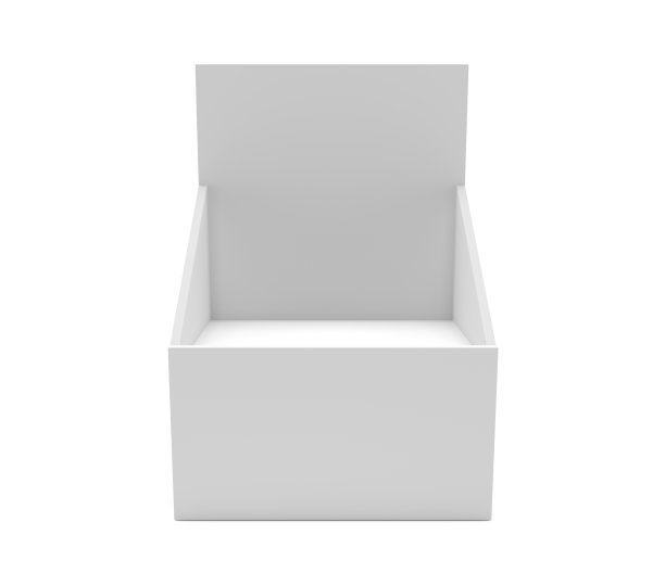 空PDQ显示模拟。白色超市POS展示架。包装显示托盘前视图。3D渲染图片下载