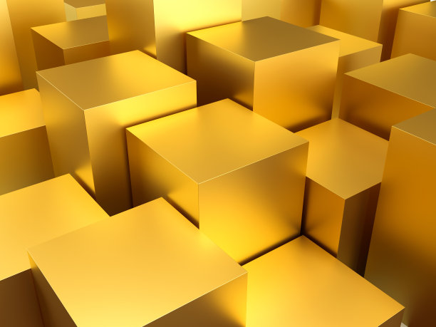 金色材质的3D立方体墙纸。抽象的背景。产品展示场景。3D渲染插图。图片下载